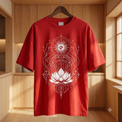 Sacred Geometry Lotus Oversized Heavyweight Tee by AuraReiment