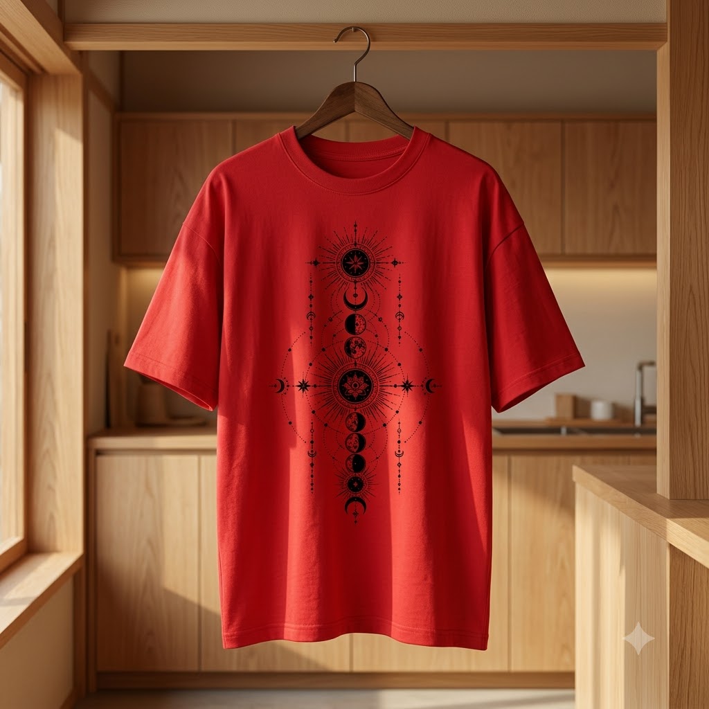 Mystical Lunar Mandala Oversized Heavyweight Tee by AuraReiment