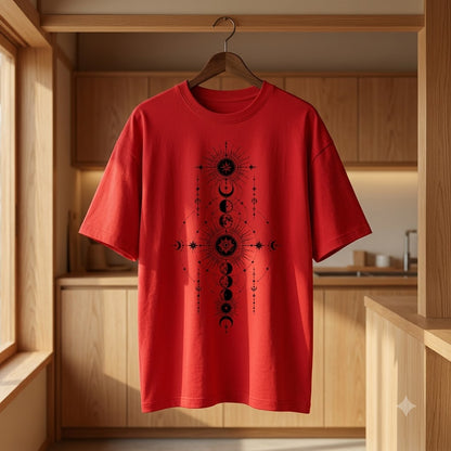 Mystical Lunar Mandala Oversized Heavyweight Tee by AuraReiment