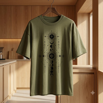 Mystical Lunar Mandala Oversized Heavyweight Tee by AuraReiment