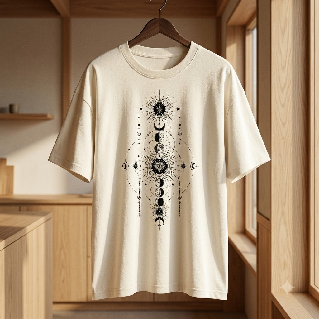 Mystical Lunar Mandala Oversized Heavyweight Tee by AuraReiment