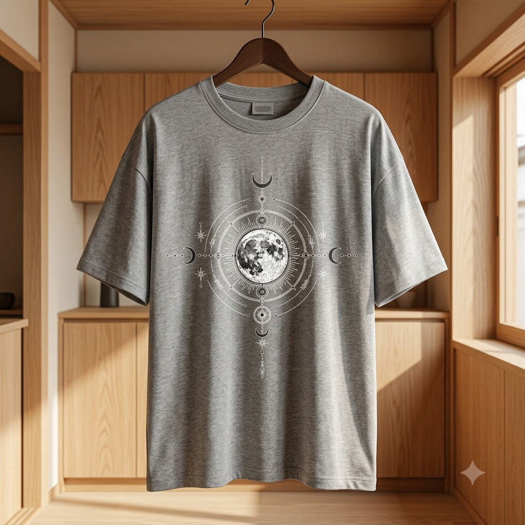 Celestial Moon Mandala Oversized Tee by AuraReiment