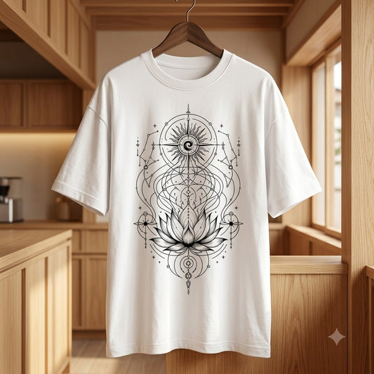 Sacred Geometry Lotus Oversized Heavyweight Tee by AuraReiment