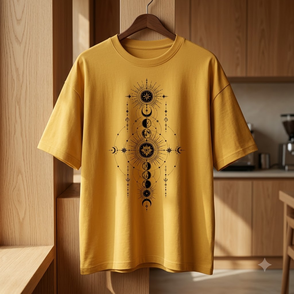 Mystical Lunar Mandala Oversized Heavyweight Tee by AuraReiment
