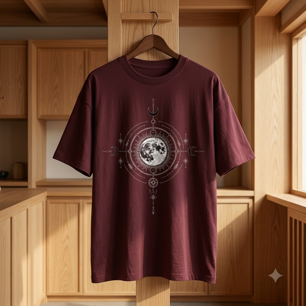 Celestial Moon Mandala Oversized Tee by AuraReiment