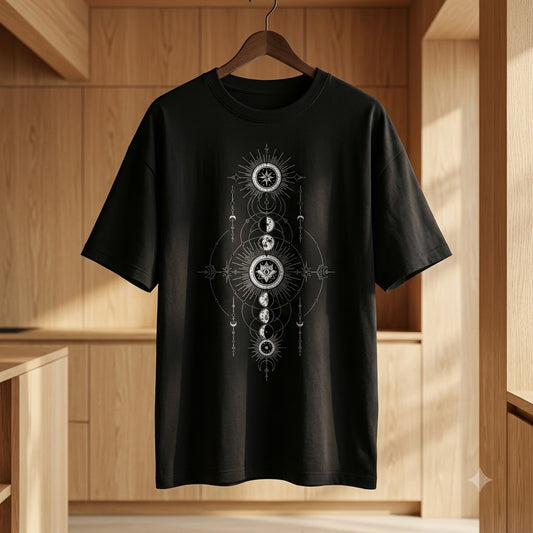 Mystical Lunar Mandala Oversized Heavyweight Tee by AuraReiment