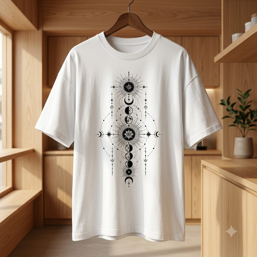 Mystical Lunar Mandala Oversized Heavyweight Tee by AuraReiment