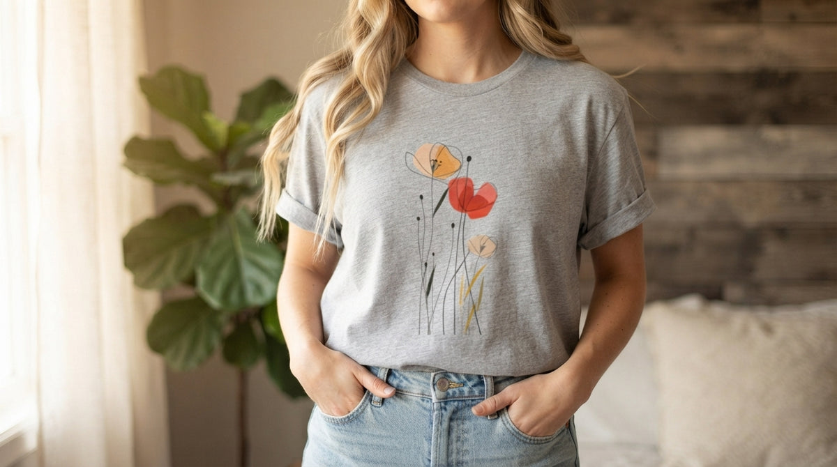 Minimal Poppy Botanical Graphic Tee by AuraReiment