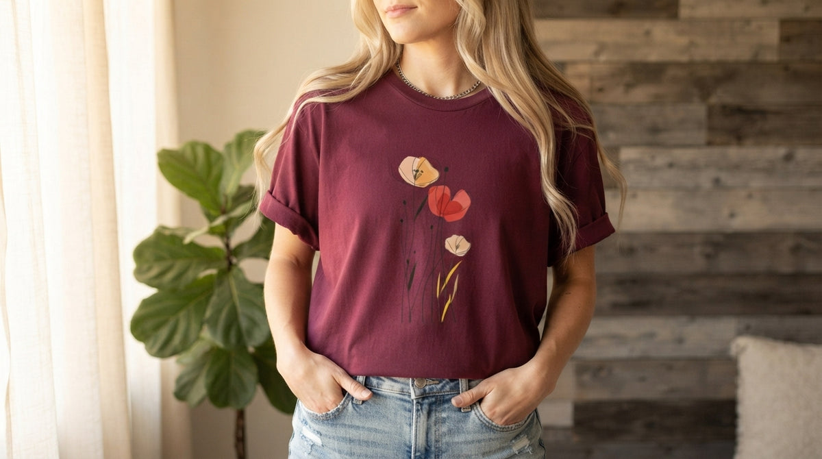 Minimal Poppy Botanical Graphic Tee by AuraReiment
