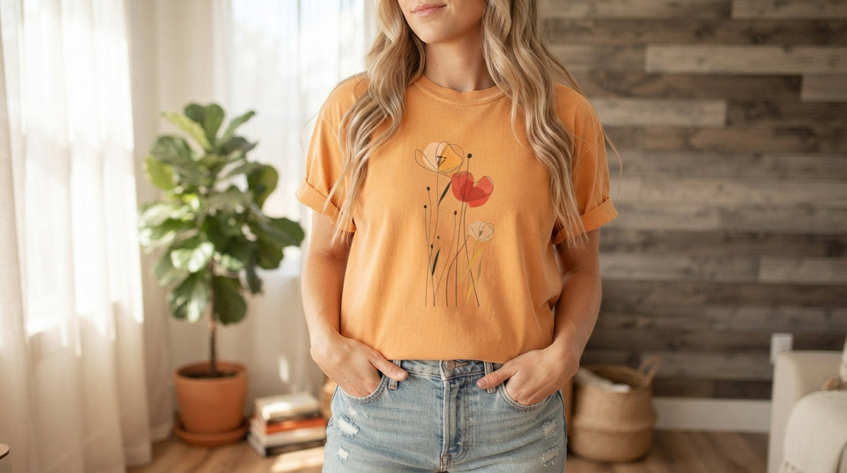 Minimal Poppy Botanical Graphic Tee by AuraReiment
