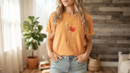 Minimal Poppy Botanical Graphic Tee by AuraReiment