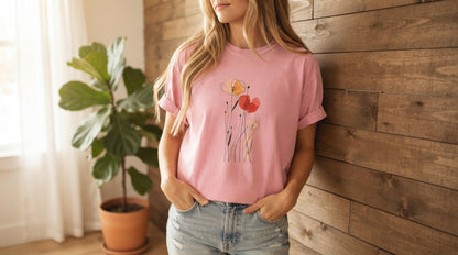 Minimal Poppy Botanical Graphic Tee by AuraReiment