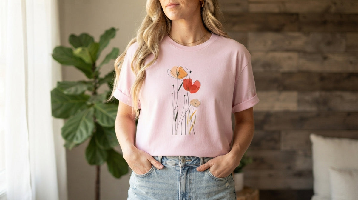 Minimal Poppy Botanical Graphic Tee by AuraReiment