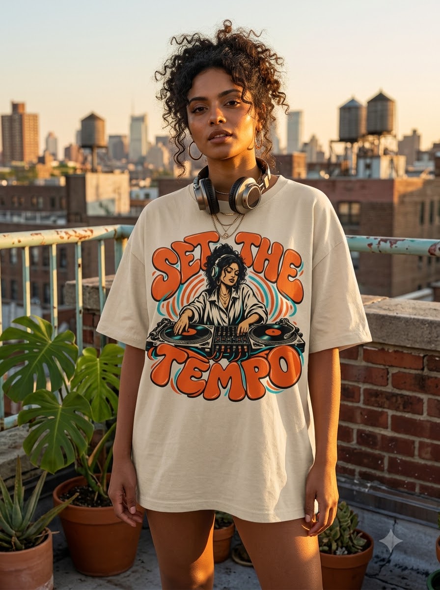 "Set The Tempo" Oversized Graphic Tee