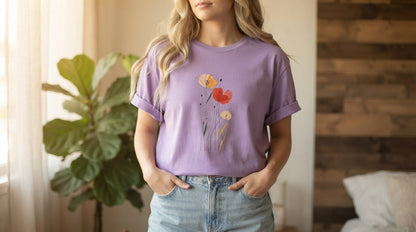 Minimal Poppy Botanical Graphic Tee by AuraReiment