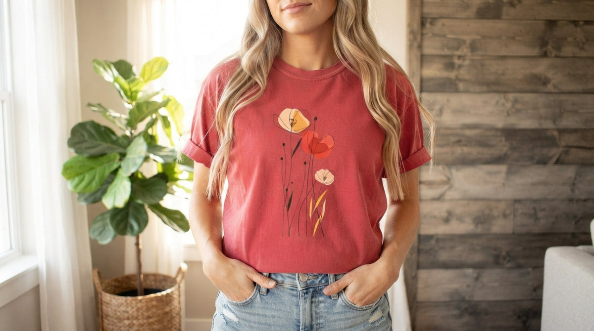 Minimal Poppy Botanical Graphic Tee by AuraReiment