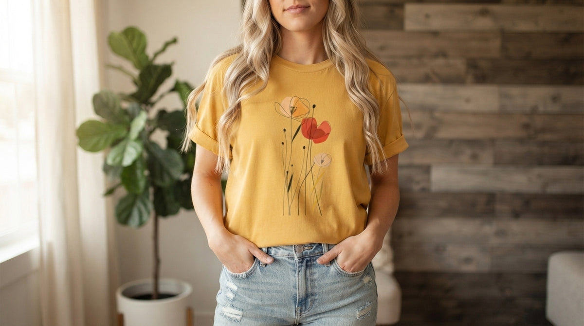 Minimal Poppy Botanical Graphic Tee by AuraReiment
