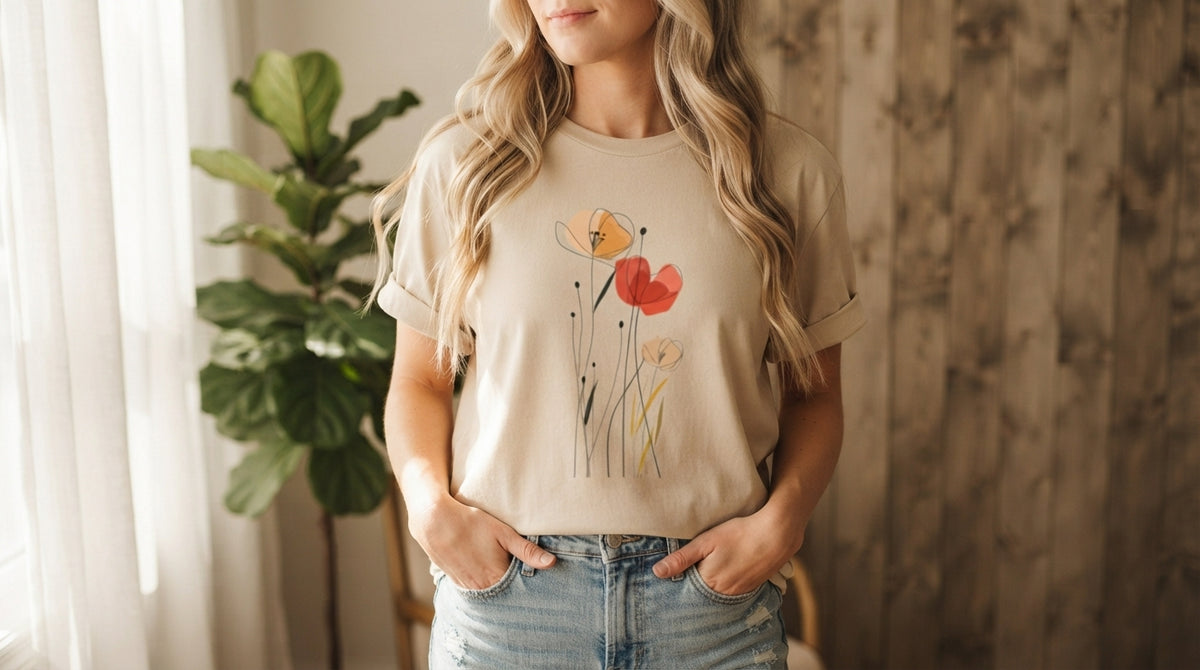 Minimal Poppy Botanical Graphic Tee by AuraReiment