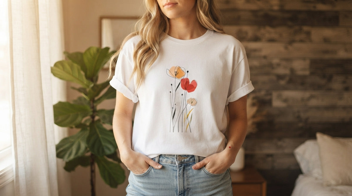 Minimal Poppy Botanical Graphic Tee by AuraReiment