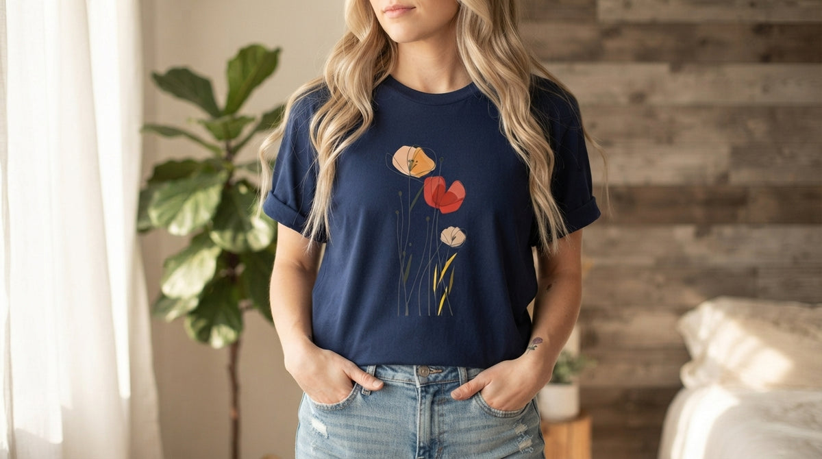 Minimal Poppy Botanical Graphic Tee by AuraReiment