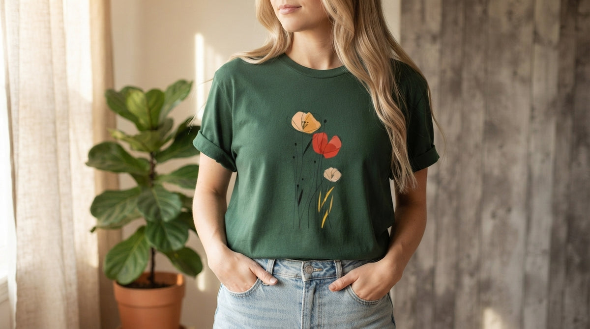 Minimal Poppy Botanical Graphic Tee by AuraReiment