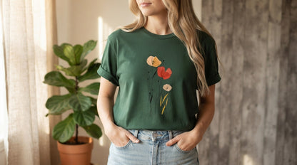 Minimal Poppy Botanical Graphic Tee by AuraReiment