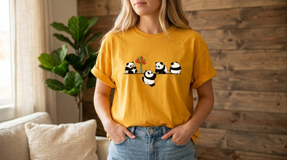 Playful Panda Trio Graphic Tee by AuraReiment
