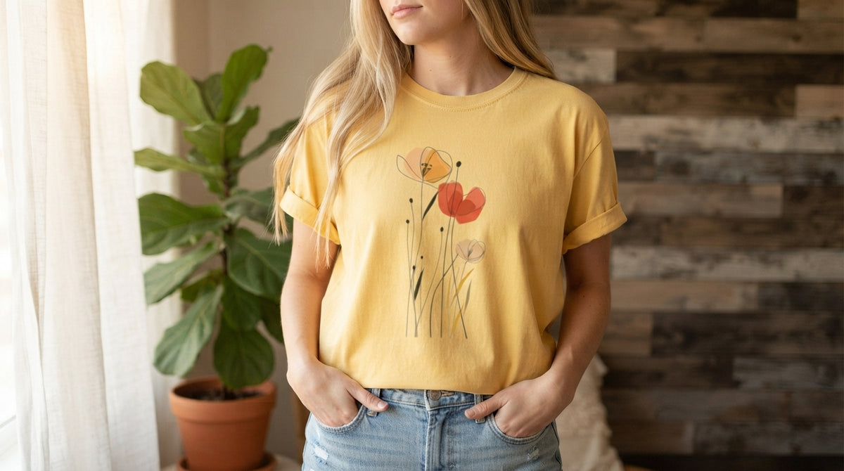 Minimal Poppy Botanical Graphic Tee by AuraReiment