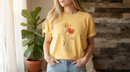 Minimal Poppy Botanical Graphic Tee by AuraReiment