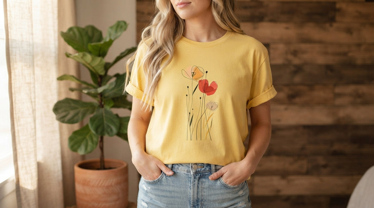 Minimal Poppy Botanical Graphic Tee by AuraReiment
