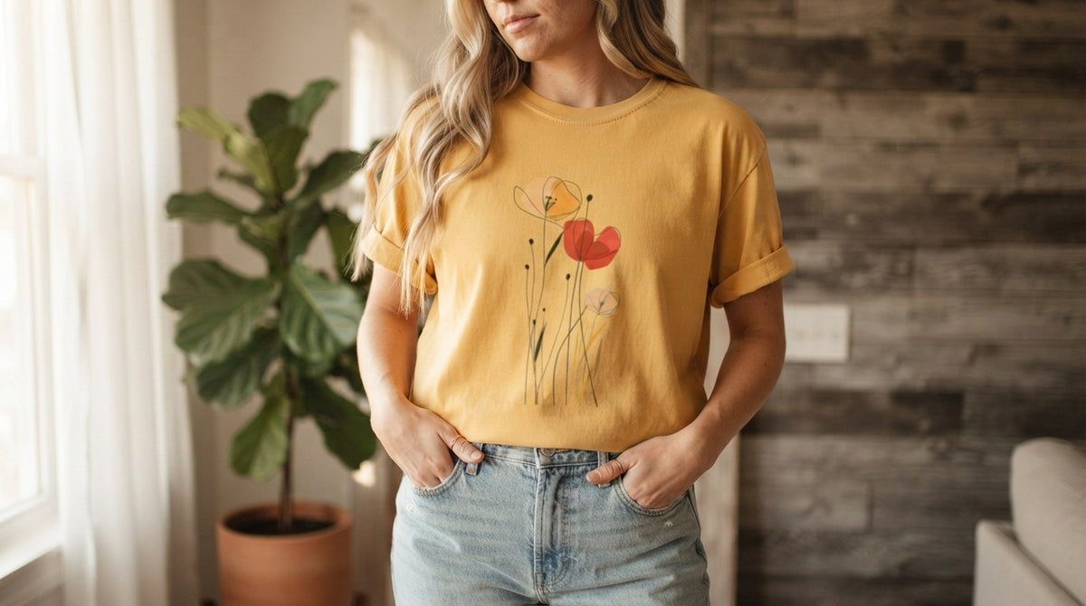Minimal Poppy Botanical Graphic Tee by AuraReiment