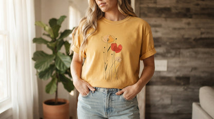 Minimal Poppy Botanical Graphic Tee by AuraReiment