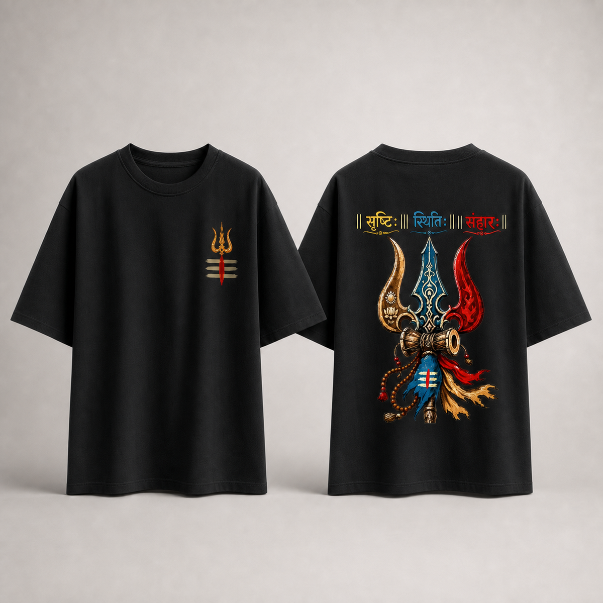 "Srishti Sthiti Samhara" Trishul Graphic Oversized Tee by AuraReiment