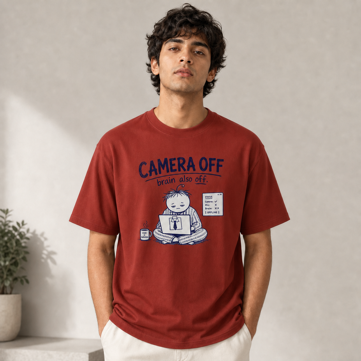 "Camera Off, Brain Also Off" Basic Graphic Tee by AuraReiment