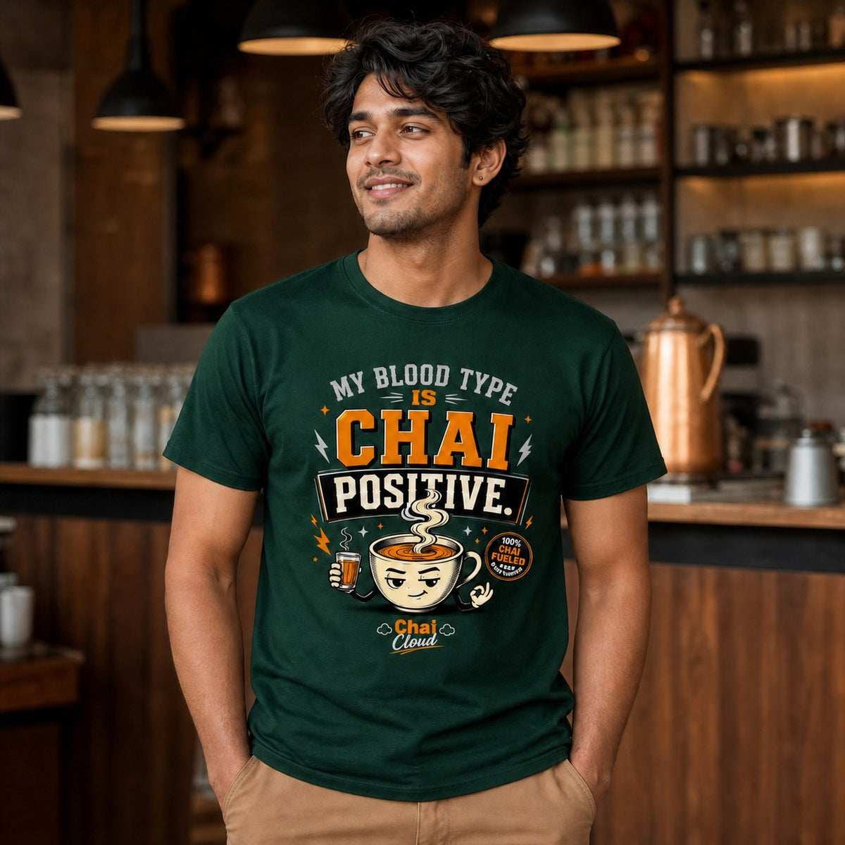 "My Blood Type Is Chai Positive" Graphic Classic Crew Tee by AuraReiment
