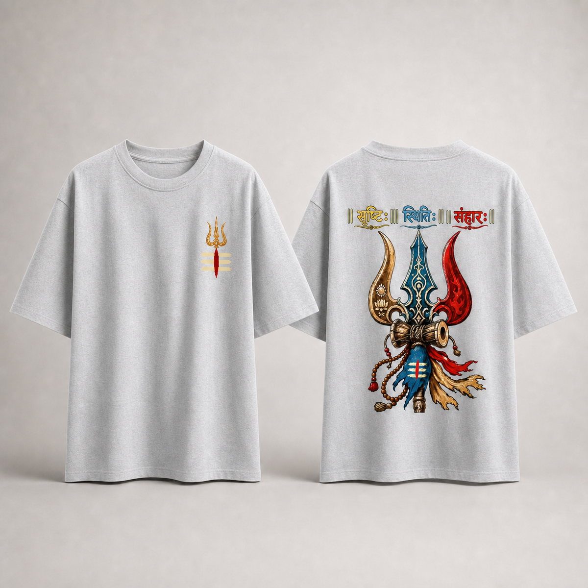 "Srishti Sthiti Samhara" Trishul Graphic Oversized Tee by AuraReiment