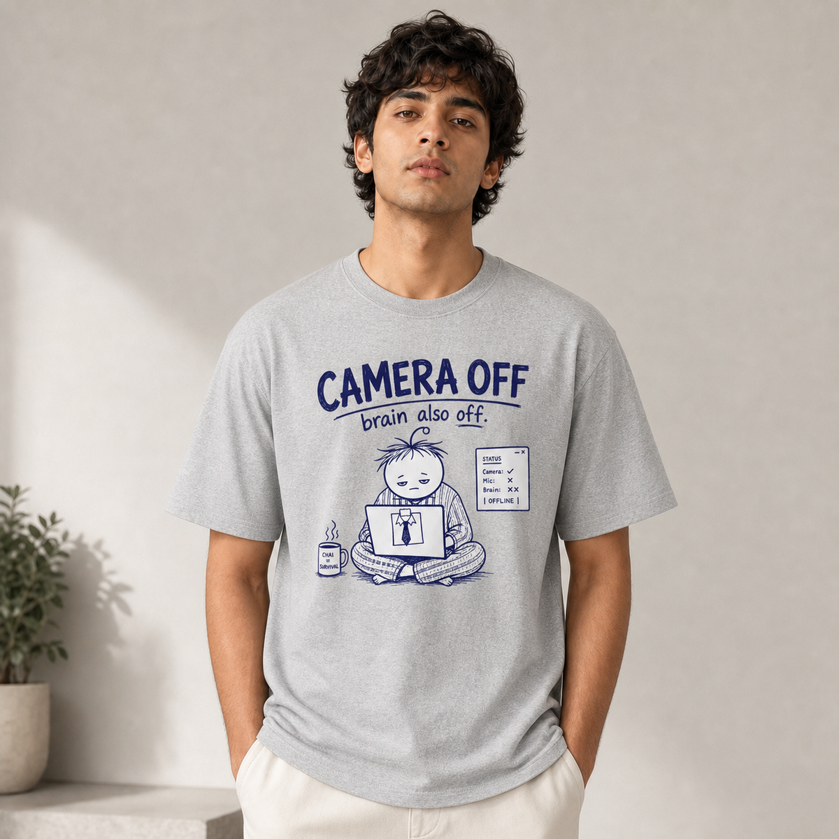 "Camera Off, Brain Also Off" Basic Graphic Tee by AuraReiment