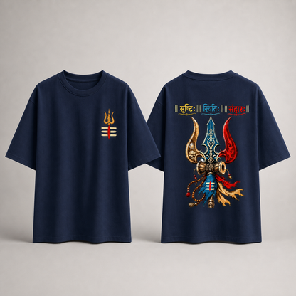 "Srishti Sthiti Samhara" Trishul Graphic Oversized Tee by AuraReiment