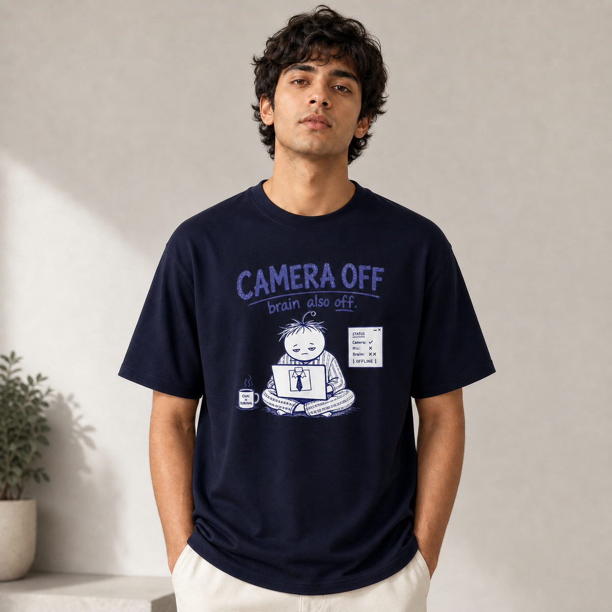 "Camera Off, Brain Also Off" Basic Graphic Tee by AuraReiment