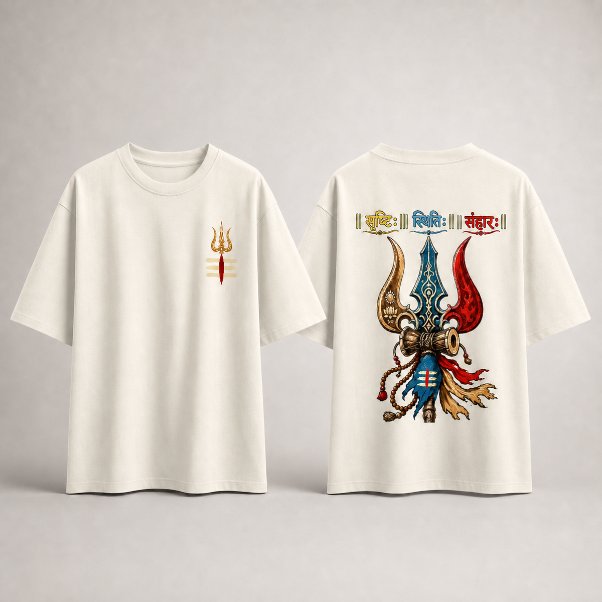 "Srishti Sthiti Samhara" Trishul Graphic Oversized Tee by AuraReiment