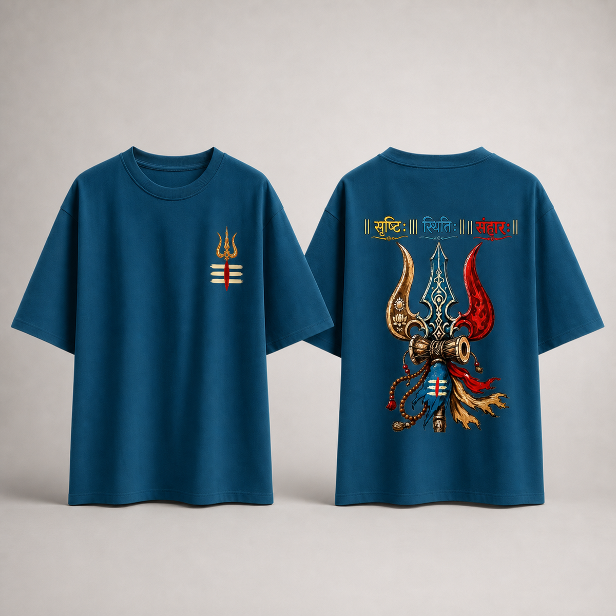 "Srishti Sthiti Samhara" Trishul Graphic Oversized Tee by AuraReiment