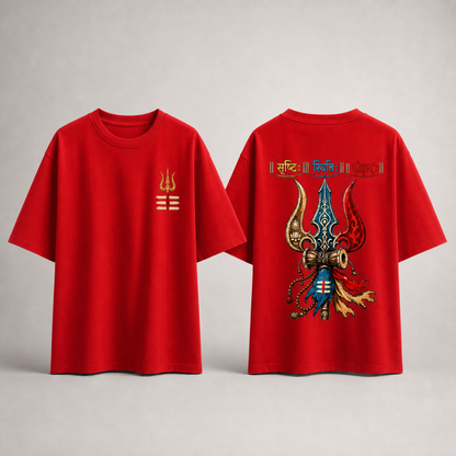 "Srishti Sthiti Samhara" Trishul Graphic Oversized Tee by AuraReiment