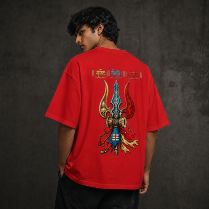 "Srishti Sthiti Samhara" Trishul Graphic Oversized Tee by AuraReiment