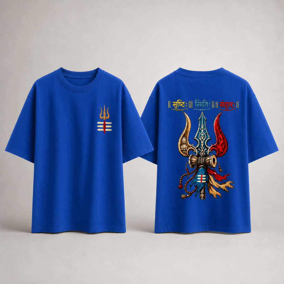 "Srishti Sthiti Samhara" Trishul Graphic Oversized Tee by AuraReiment